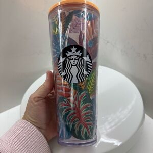 STARBUCKS Tropical Leaves Aloha Tumbler Cold Cup Venti 24 oz No Straw peach lid